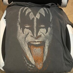 Faded Black Kiss Gene Simmons Tongue Out S/M Shirt